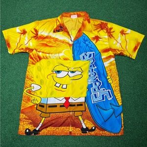 Spongebob Hawaiian Surfer Cartoon Vintage Nickelodeon Large AOP Button Up Shirt